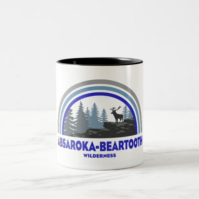 Absaroka - Beartooth Wilderness Rainbow Deer Two-Tone Coffee Mug (Center)