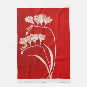Absence of freesia red tea towel