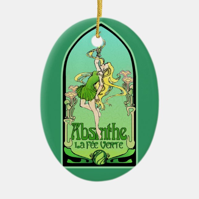 Absinthe Art Nouveau Ceramic Tree Decoration (Front)