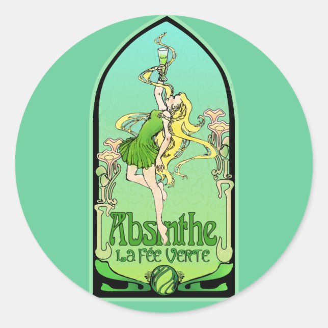 Absinthe Art Nouveau Classic Round Sticker (Front)