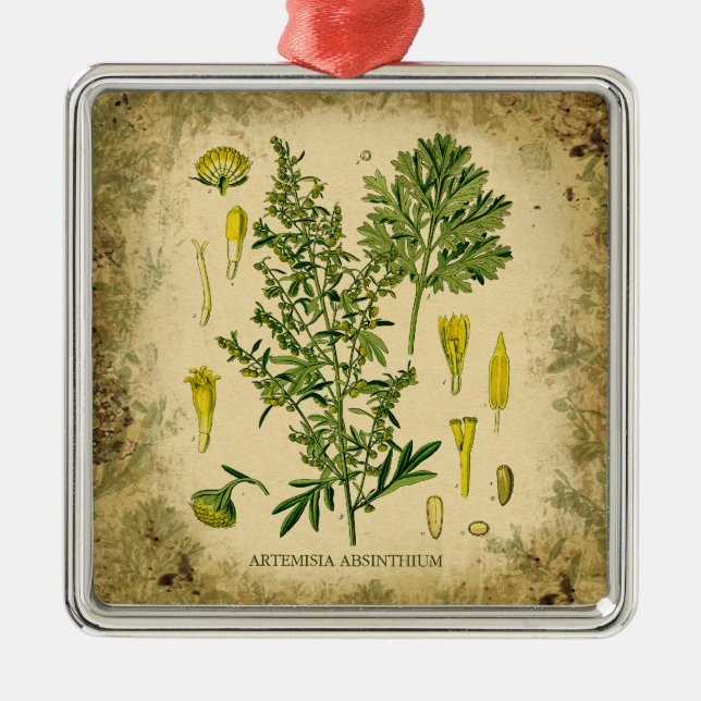 Absinthe Botanical Collage Metal Tree Decoration (Front)