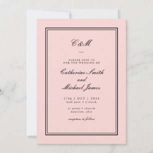 Absolute Classic Pink and Black Monogram Wedding Invitation