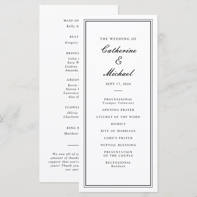 Absolute Classic Script Black and White Wedding Programme (Front/Back)