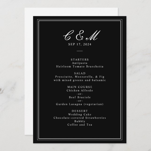 Absolute Classic Script Black and White Wedding Programme (Front/Back)