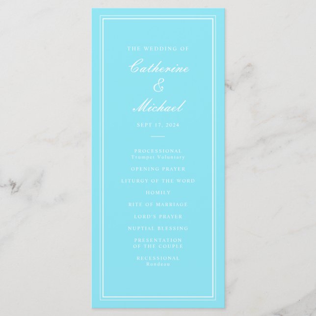 Absolute Classic Script Bright Aqua Wedding Programme (Front)