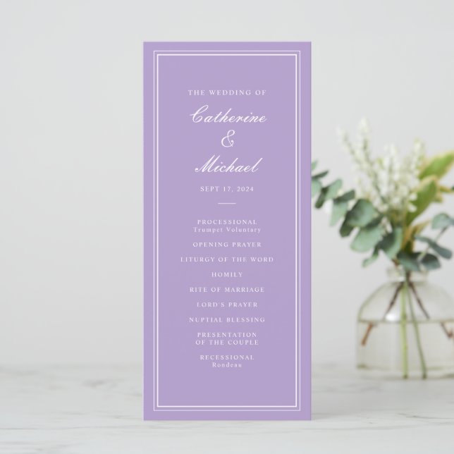 Absolute Classic Script Lavender Wedding Programme (Standing Front)