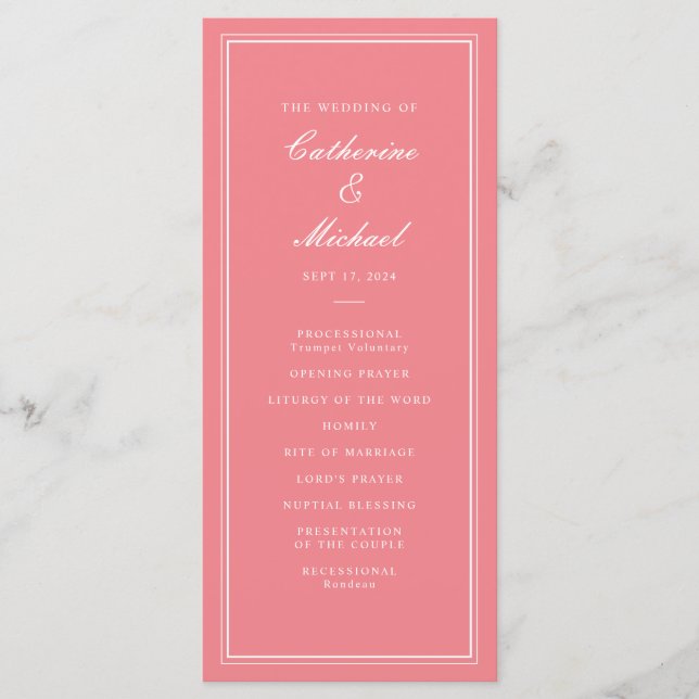 Absolute Classic Script Peachy Pink Wedding Programme (Front)