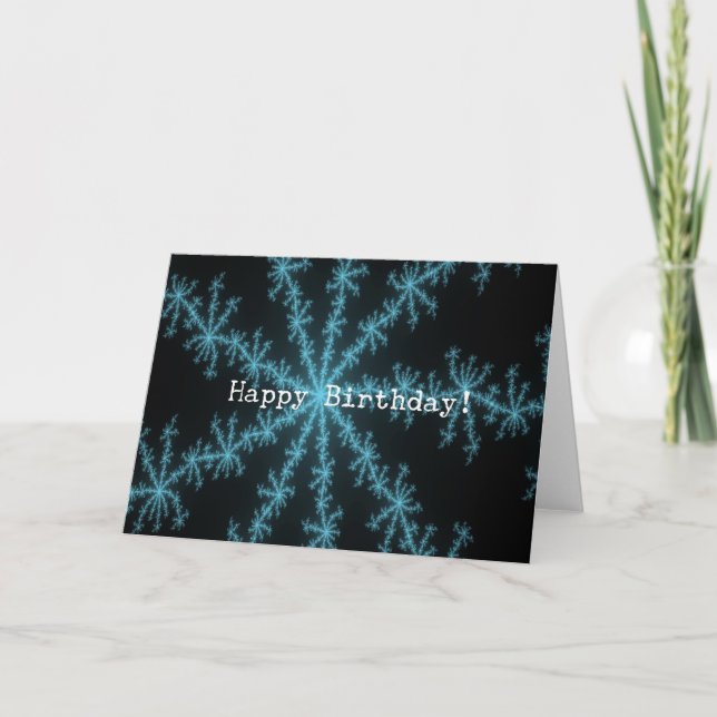Abstact Blue Snowflake, Birthday Holiday Card (Front)