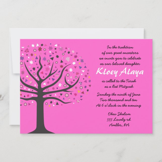 Abstact Tree of Life Bat Mitzvah Invitation (Front)