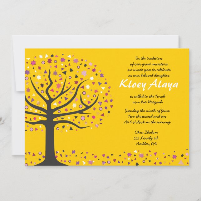 Abstact Tree of Life Bat Mitzvah Invitation Gold (Front)