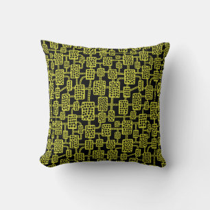 Abstract 041113 - Banana Yellow on Black Cushion