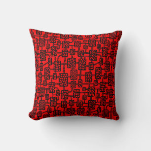 Abstract 041113 - Black on Red Cushion