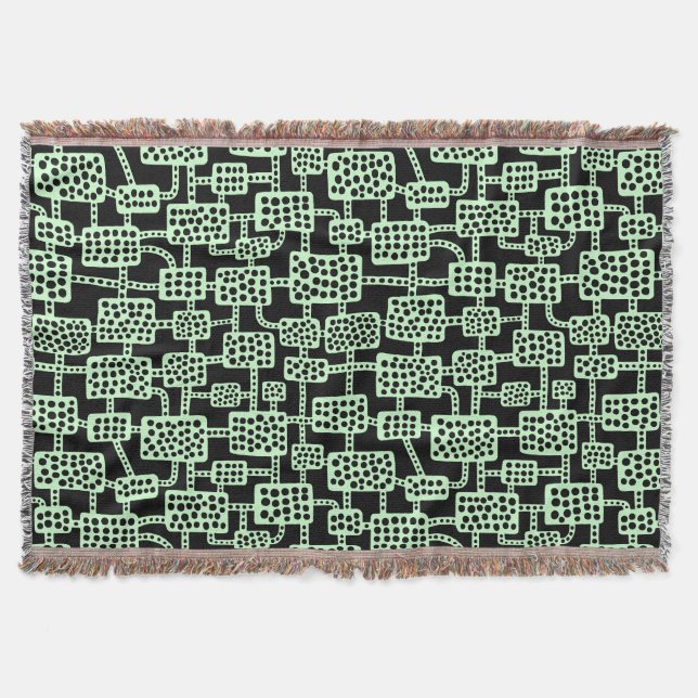Abstract 041113 - Ghost Green on Black Throw Blanket (Front)