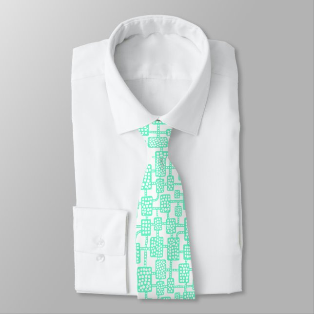 Abstract 041113 - Turquoise on White Tie (Tied)