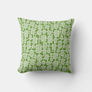 Abstract 041113 - White on Avocado Green Cushion