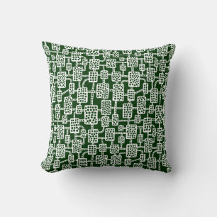 Abstract 041113 - White on Dark Forest Green Cushion
