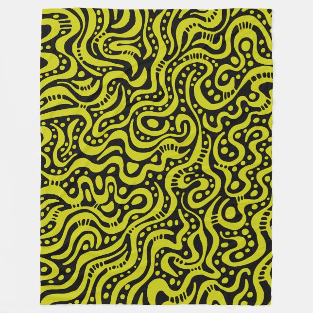 Abstract 041211 - Banana Yellow on Black Fleece Blanket (Front)