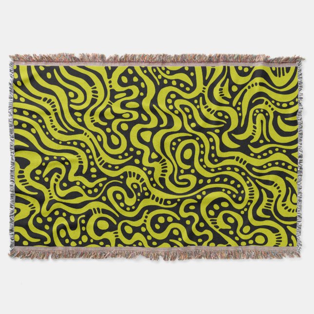 Abstract 041211 - Banana Yellow on Black Throw Blanket (Front)