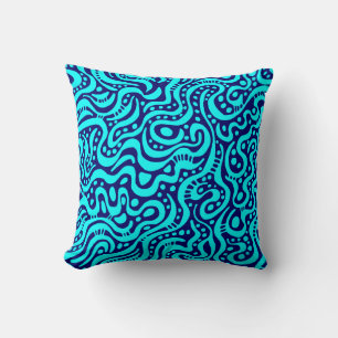 Abstract 041211 - Cyan on Deep Navy Cushion