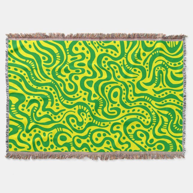 Abstract 041211 -Grass Green with Yellow Throw Blanket (Front)