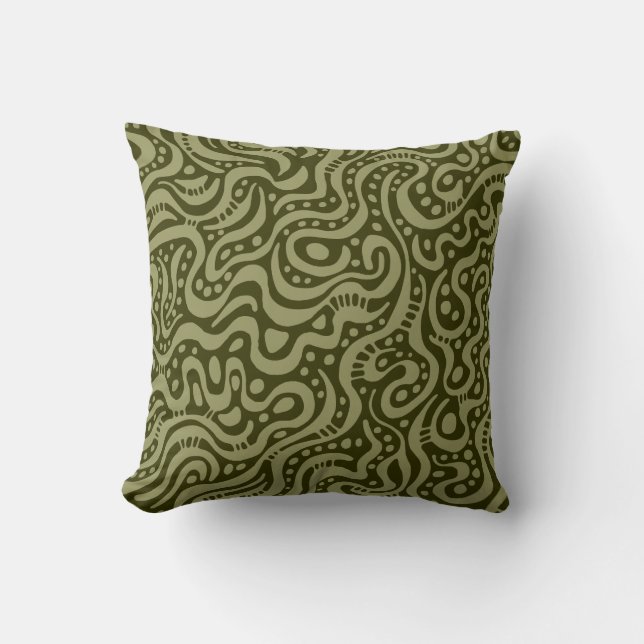 Abstract 041211 - Khaki on Deep Olive Cushion (Front)