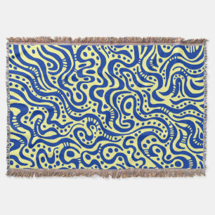 Abstract 041211 - Navy Blue on Light Yellow Throw Blanket