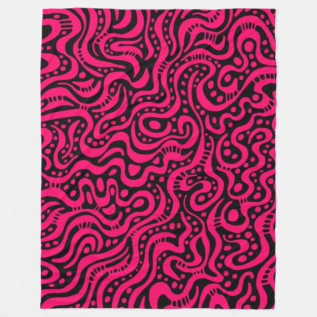 Abstract 041211 - Neon Red on Black Fleece Blanket (Front)
