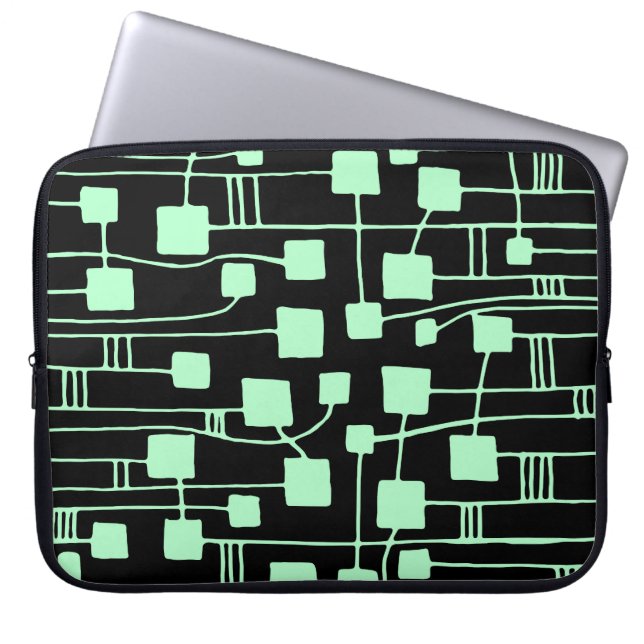 Abstract 111211 - Ghost Green on Black Laptop Sleeve (Front)