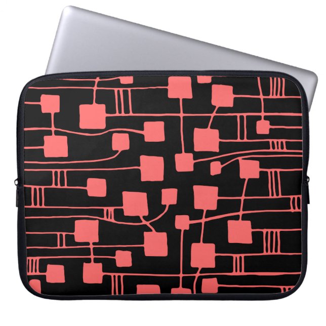 Abstract 111211 - Tropical Pink on Black Laptop Sleeve (Front)