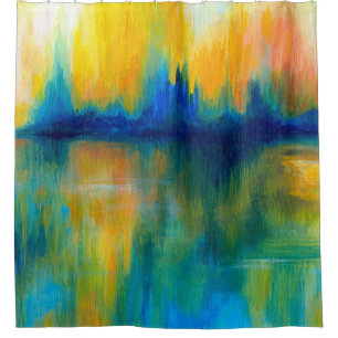 Abstract 14 orange blue shower curtain
