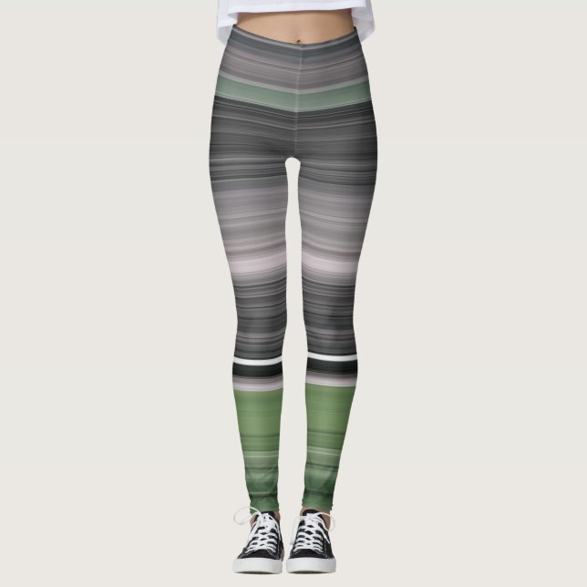 Abstract #1: Olive green and gray Leggings (Front)
