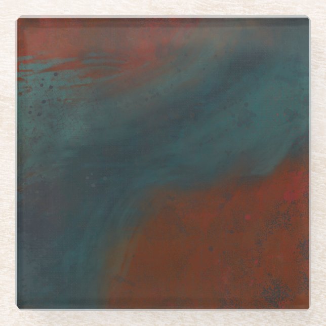 Abstract 1: reds and blues glass coaster (Front)