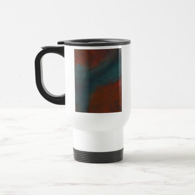 Abstract 1: reds and blues travel mug (Left)