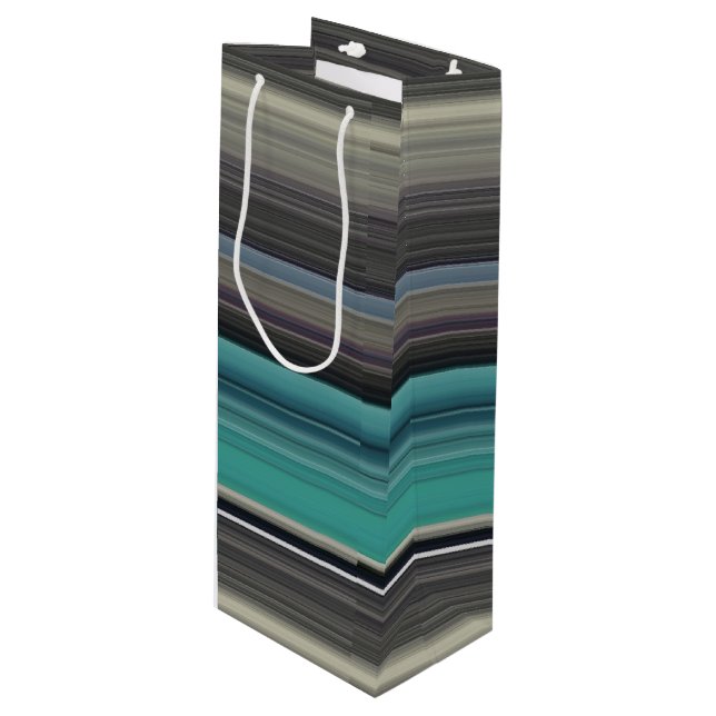 Abstract #1: Teal and gray Wine Gift Bag (Front Angled)
