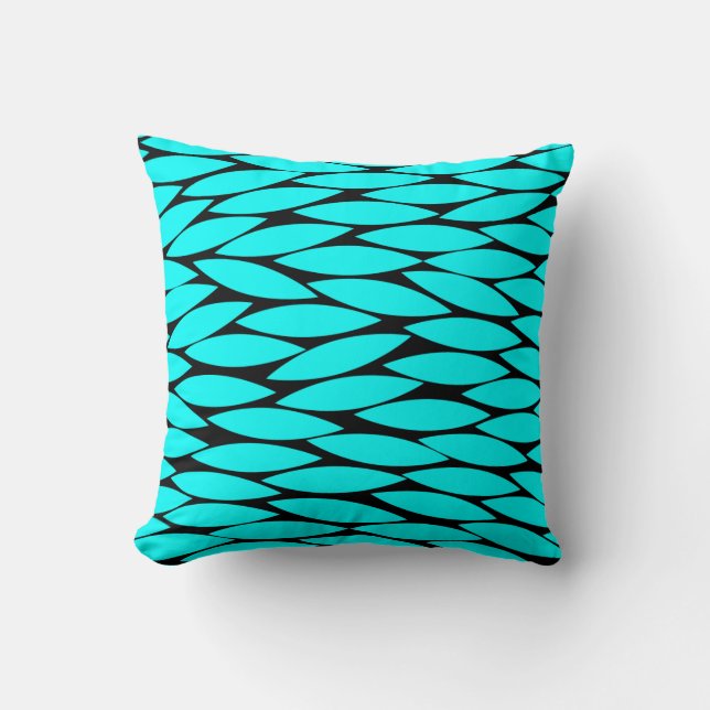 Abstract 250713 - Cyan on Black Cushion (Front)