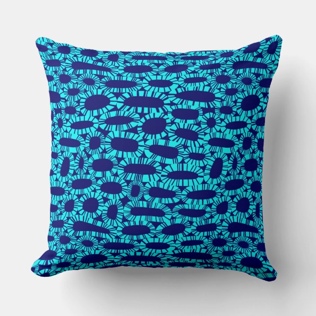 Abstract 250923 - Cyan on Dark Blue Cushion (Front)