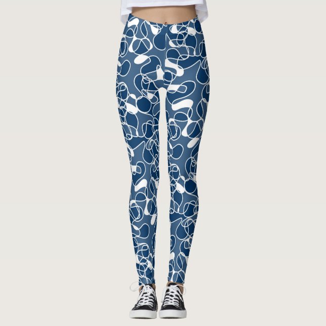 Abstract 290523 Shibori Blue and White Leggings (Front)