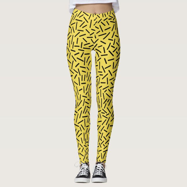 Abstract 300117 - Black on Yellow #F5DD4B Leggings (Front)