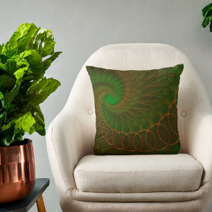 Abstract 340 an Orange Spiral on Green Cushion