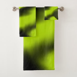 Abstract 3 in Black and Lime Green  Bath Towel Set