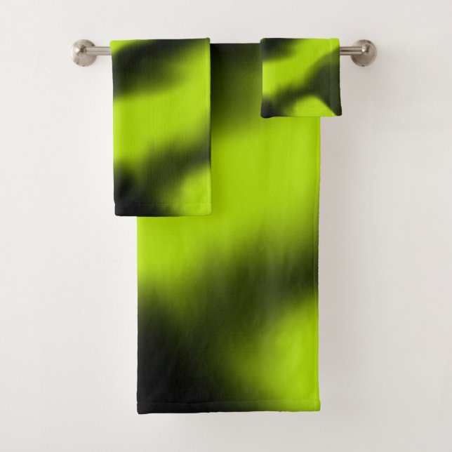 Abstract 3 in Black and Lime Green  Bath Towel Set (Insitu)