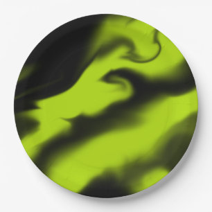 Abstract 3 in Black and Lime Green  Paper Plate