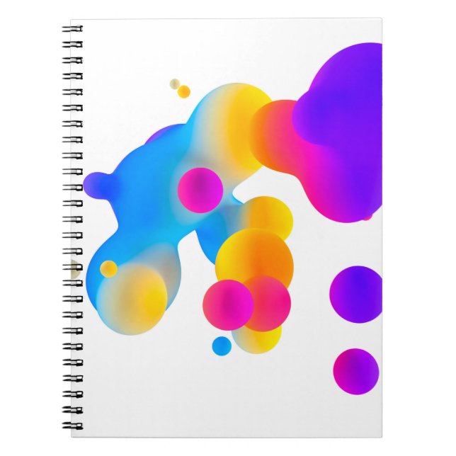 Abstract 3d colourful gradient drops liquid on whi notebook (Front)