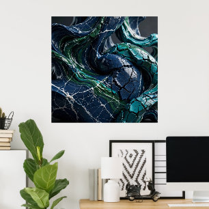 Abstract 3D Fluid Marble Sculpture with White Crac Poster
