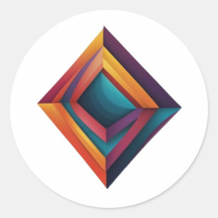 Abstract 3D Geometric Diamond Gradient Art Classic Round Sticker