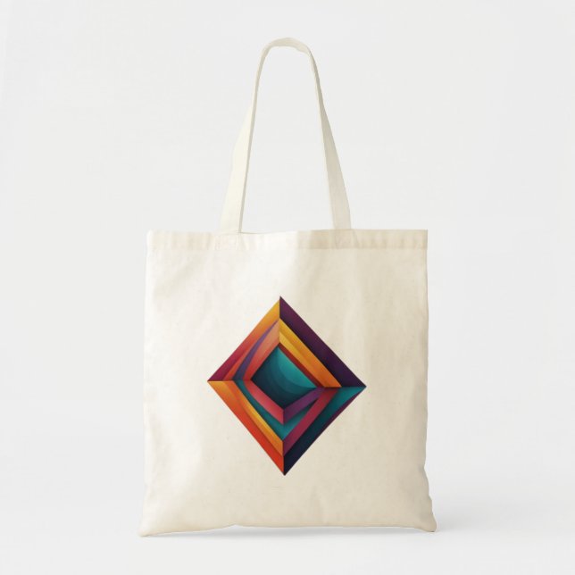Abstract 3D Geometric Diamond Gradient Art Tote Bag (Front)