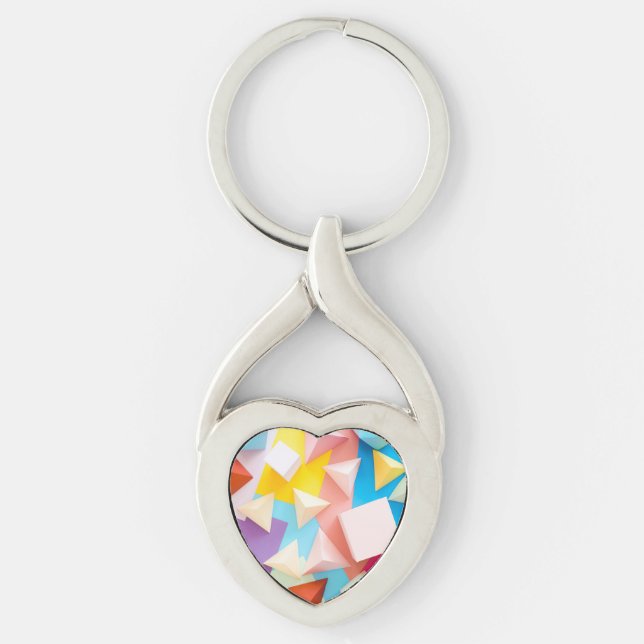 Abstract 3D Geometric Low Poly Colourful Pattern Key Ring (Front)