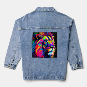 Abstract 3d Lion Portrait Digital Art Denim Jacket