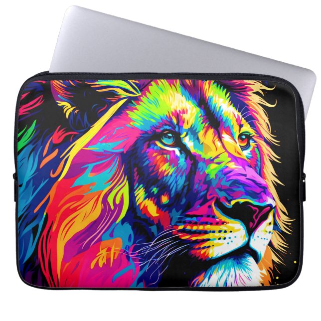 Abstract 3d Lion Portrait Digital Art Laptop Sleeve (Front)