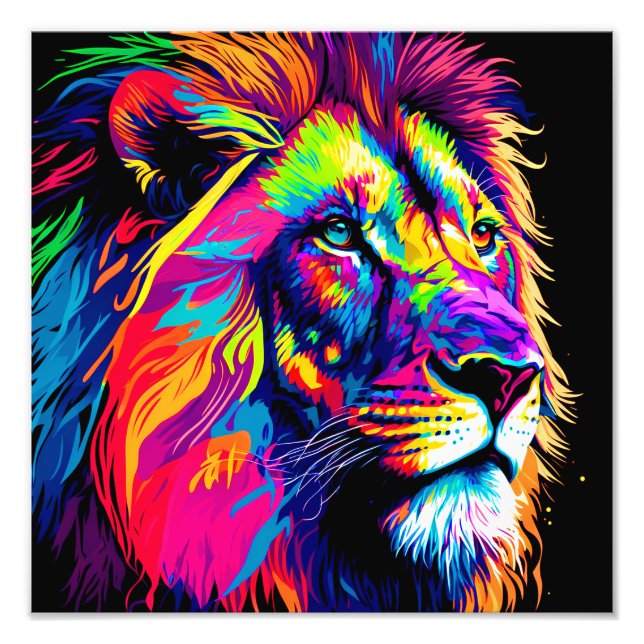 Abstract 3d Lion Portrait Digital Art Photo Print (Front)